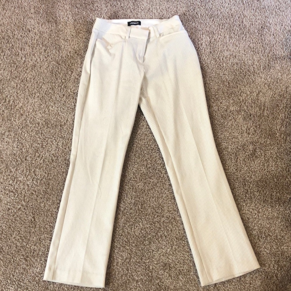White with black striped dress pants